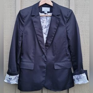H&M Brushed Cotton Black Blazer w/ Ivory Floral Pattern Lining